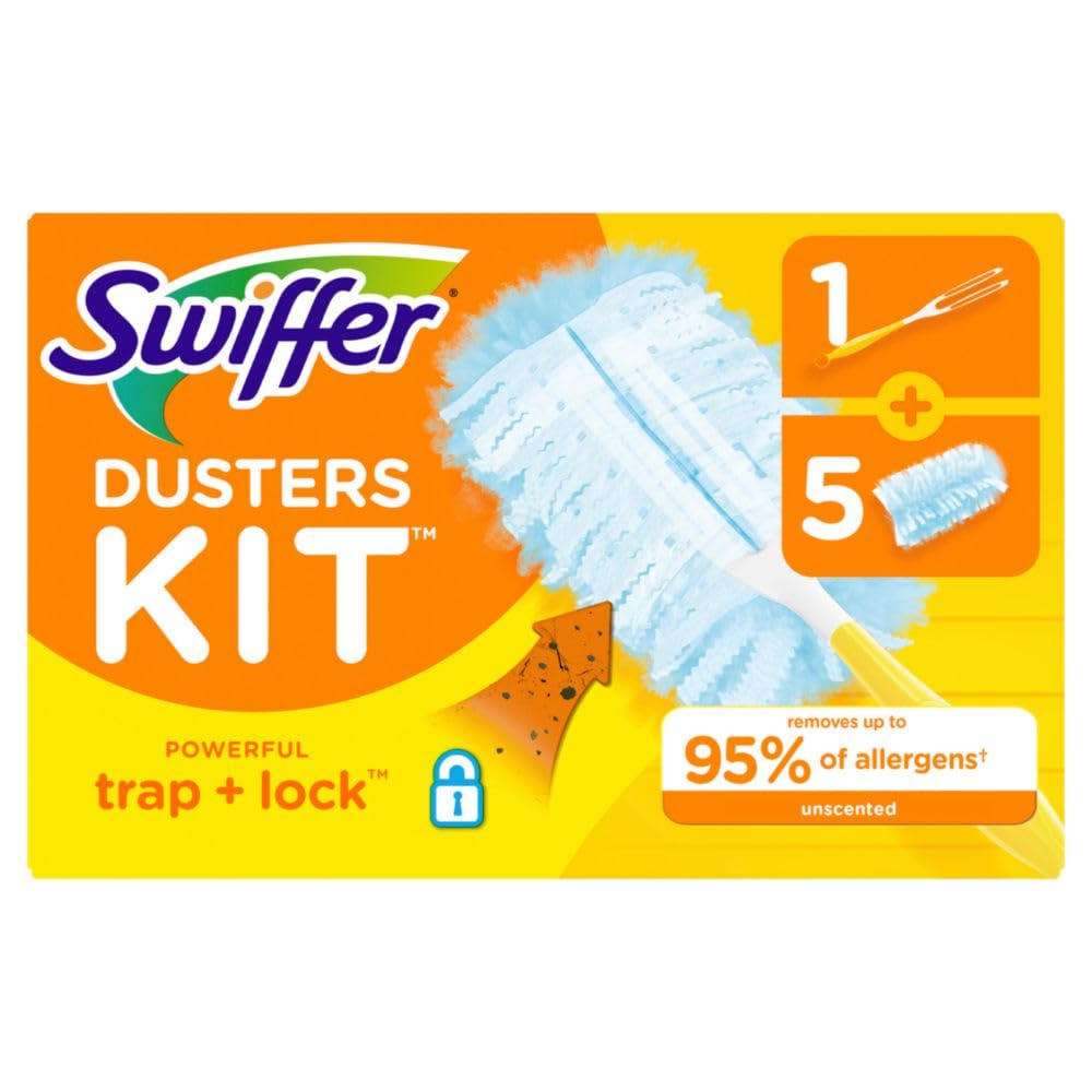 Dusters Starter Kit, Dust Lock Fiber, 6" Handle, Blue/Yellow