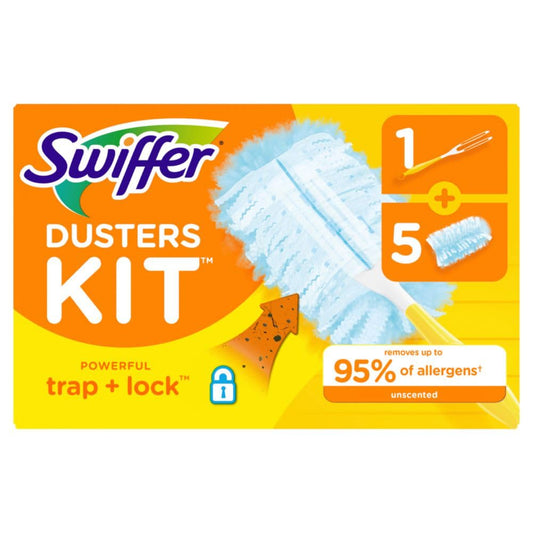 Dusters Starter Kit, Dust Lock Fiber, 6" Handle, Blue/Yellow