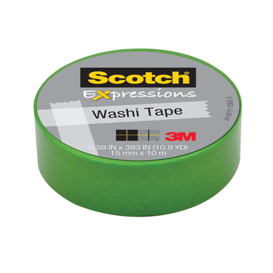 Scotch Expressions Washi Tape, 1.25" Core, 0.59" X 32.75 Ft, Green