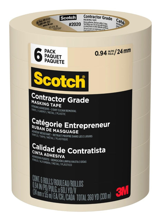 Scotch Contractor Grade Masking Tape 1 Inch Wide, 6 Rolls