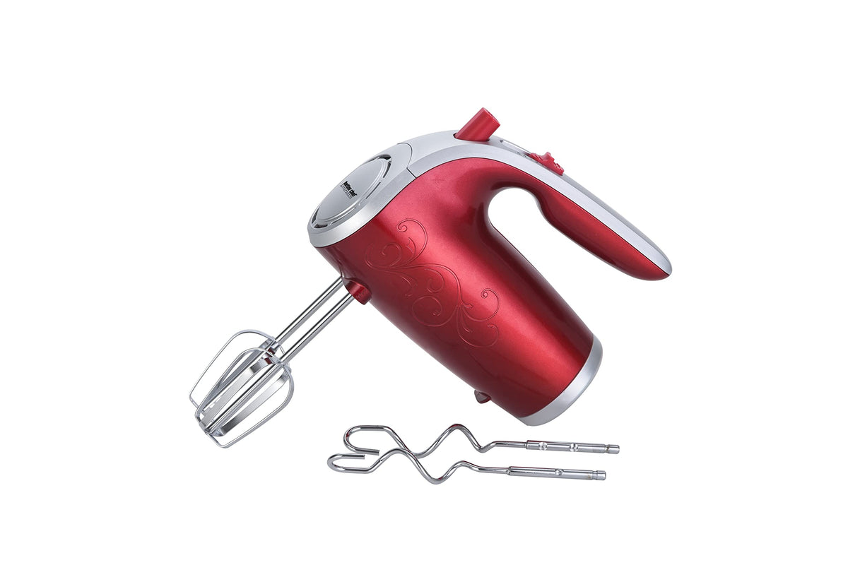 Better Chef Electric Hand Mixer | 5-Speed | Stainless Beaters & Hooks | Attachment Holder | 150-watt (Red)