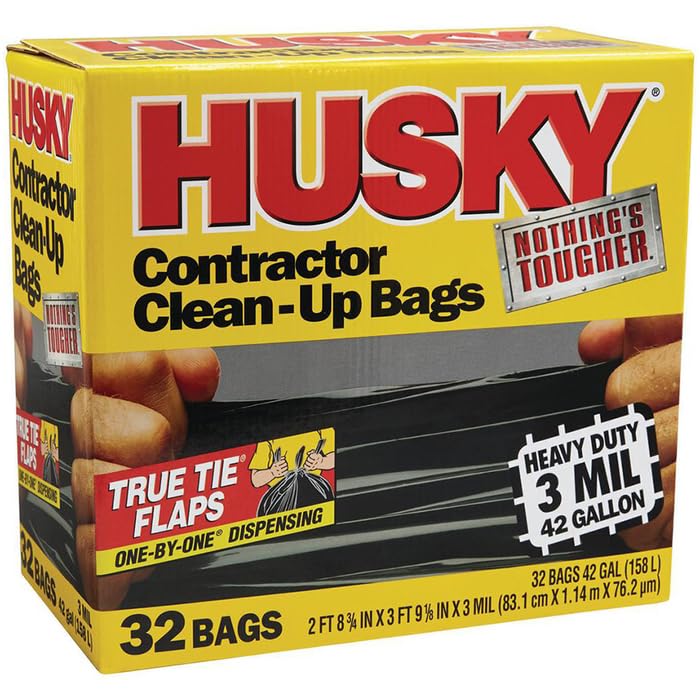 Poly-America Husky HK42WC032B-M 42 Gal Contractor Trash Bags 3-Mil, 32-Count, 5-Pack