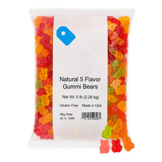 Albanese World's Best 5 Natural Flavor Gummi Bears, 5lbs of Candy
