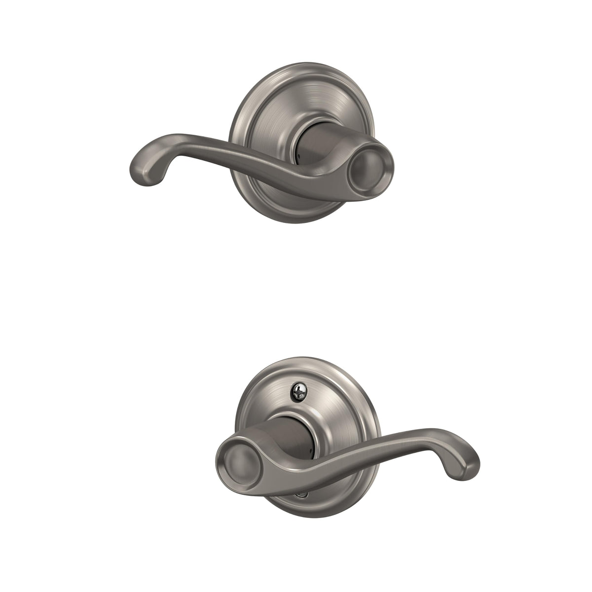 Schlage Flair F10 FLA 619 Passage Door Lever Satin Nickel