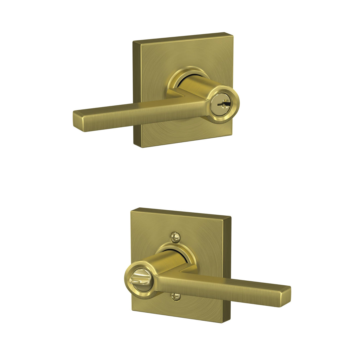Schlage F51A LAT 608 COL Latitude Door Lever with Collins Trim, Keyed Entry Lock, Satin Brass