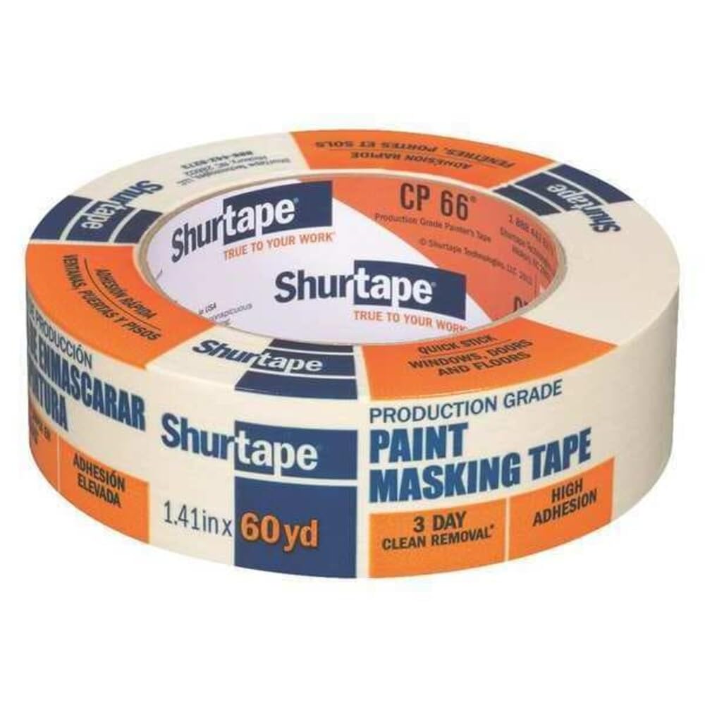 Shurtape CP 66 Contractor Grade, High Adhesion Masking & Painter's Tape, 36mm x 55m, Natural, 1 Roll (102803)