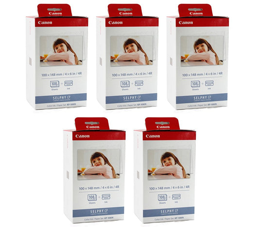 Canon KP-108IN Color Ink and 4 x 6 Paper Set, 108 Count (Pack of 5)