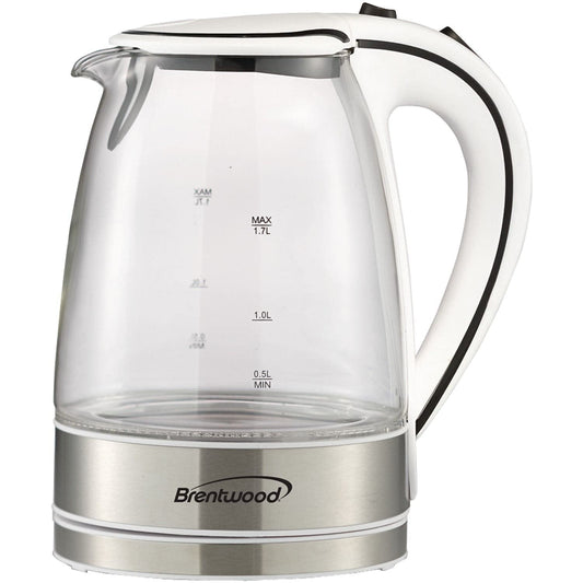 Brentwood KT-1900W 1.7L Glass Electric Kettle White
