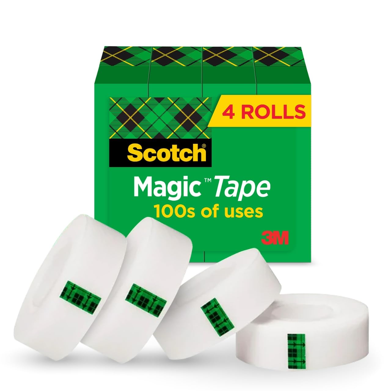 Scotch Magic Tape, Invisible, Repair Christmas Cards and Use as Holiday Gift Wrap Supplies for Christmas, 4 Tape Rolls