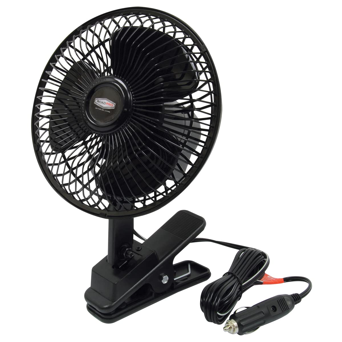 RoadPro RP-1137 Oscillating Fan with Clip, Black