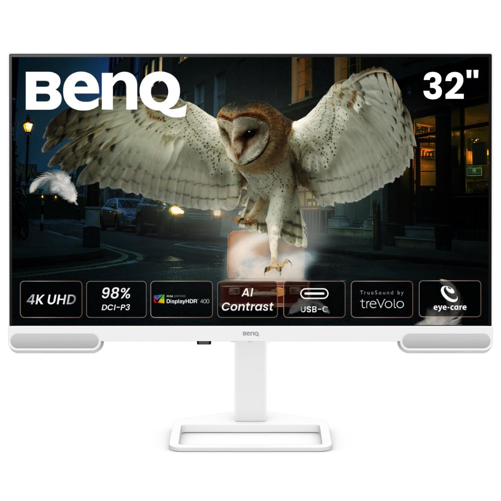 BenQ EW3290U 32” 4K 3840x2160 with 98% P3 Colour Coverage, Exclusive AI Contrast, Built-in 2.1 Channel Speakers with woofer, 1 USB Type-C, 3 HDMI Ports, Ergonomic Design, and Eye-Care Technology