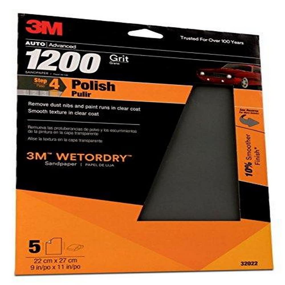 3M Wetordry Sandpaper Sheets 1200 Grit 9x11in 5-Pack