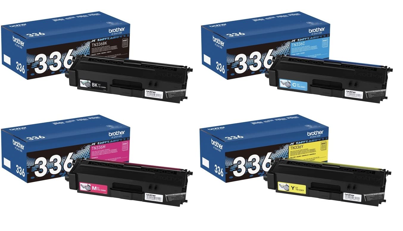 Brother Genuine TN336BK, TN336C, TN336M, TN336Y High Yield Color Laser Black, Cyan, Magenta and Yellow Toner Cartridge Set
