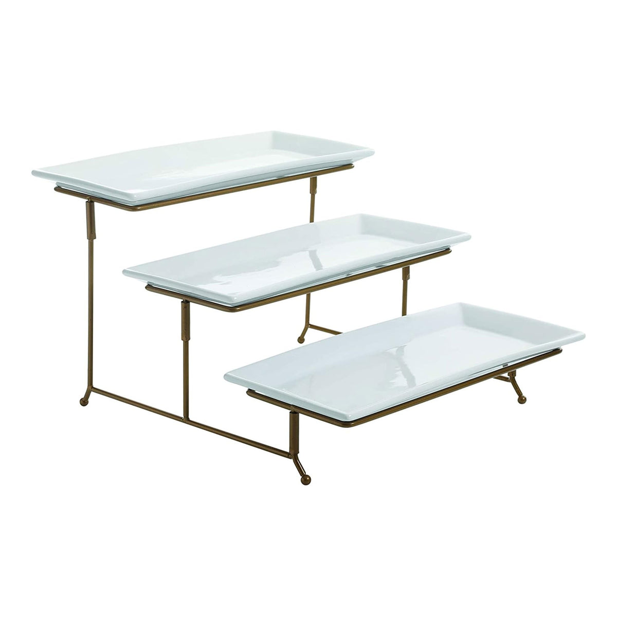 Gibson 3-Tier Rectangular Platter Stand, White/Gold