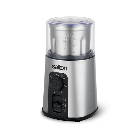 Salton Stainless Steel Smart Coffee Grinder, Electric Blade for Ground Coffee, Spices, Herbs, Nuts with Stainless Steel Blade, 80g/12 cup capacity (CG2123)