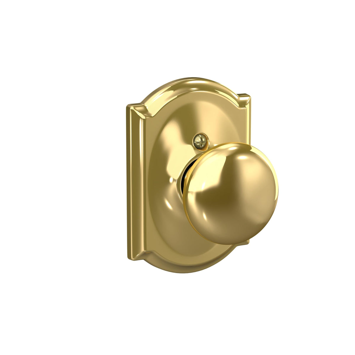 Schlage Plymouth Knob Camelot Trim Non-Turning, Bright Brass