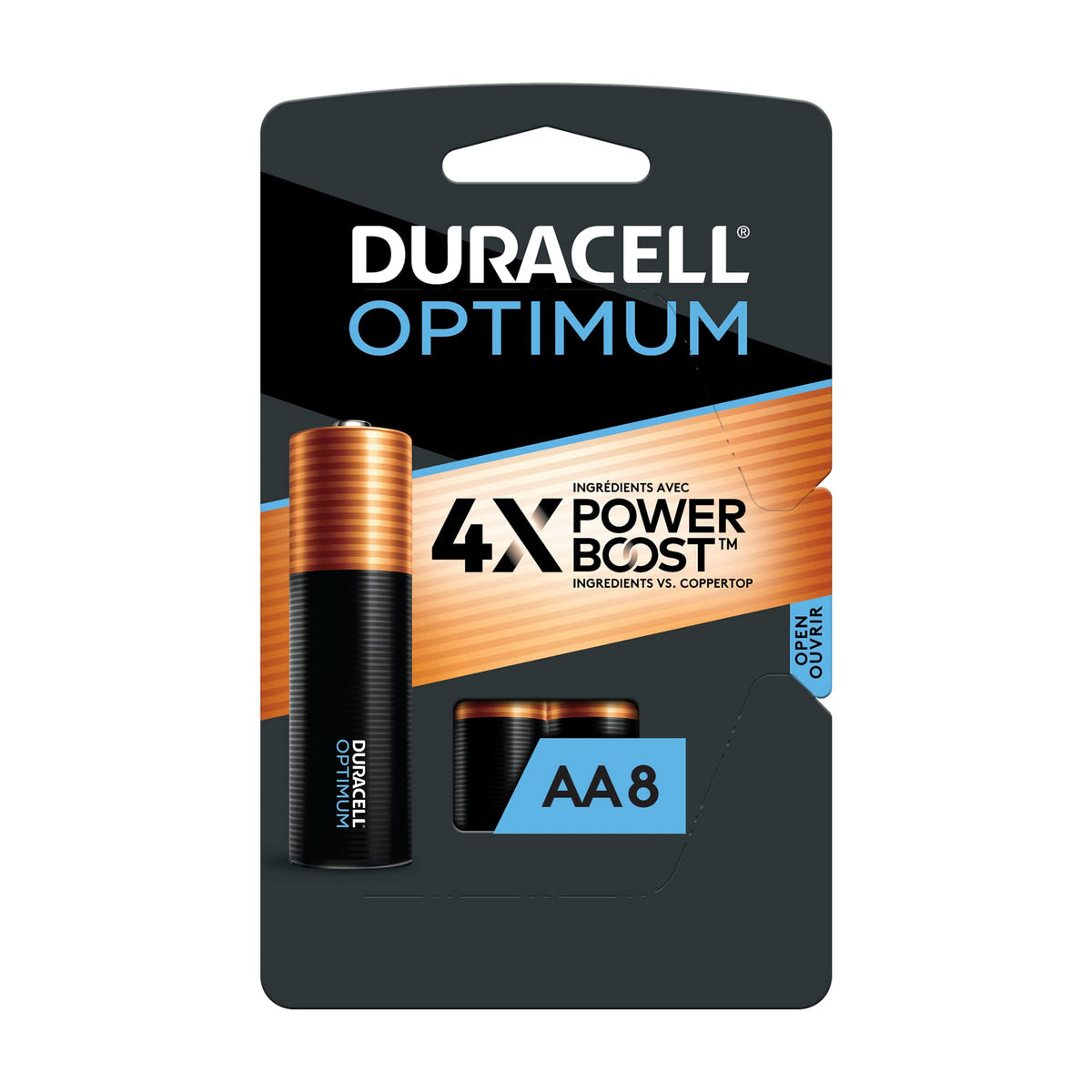 Duracell Optimum AA Batteries with 4x Power Boost Ingredients, 8 Count (Pack of 1), Double A Battery with Long-Lasting Power, Alkaline AA Battery for Household and office devices