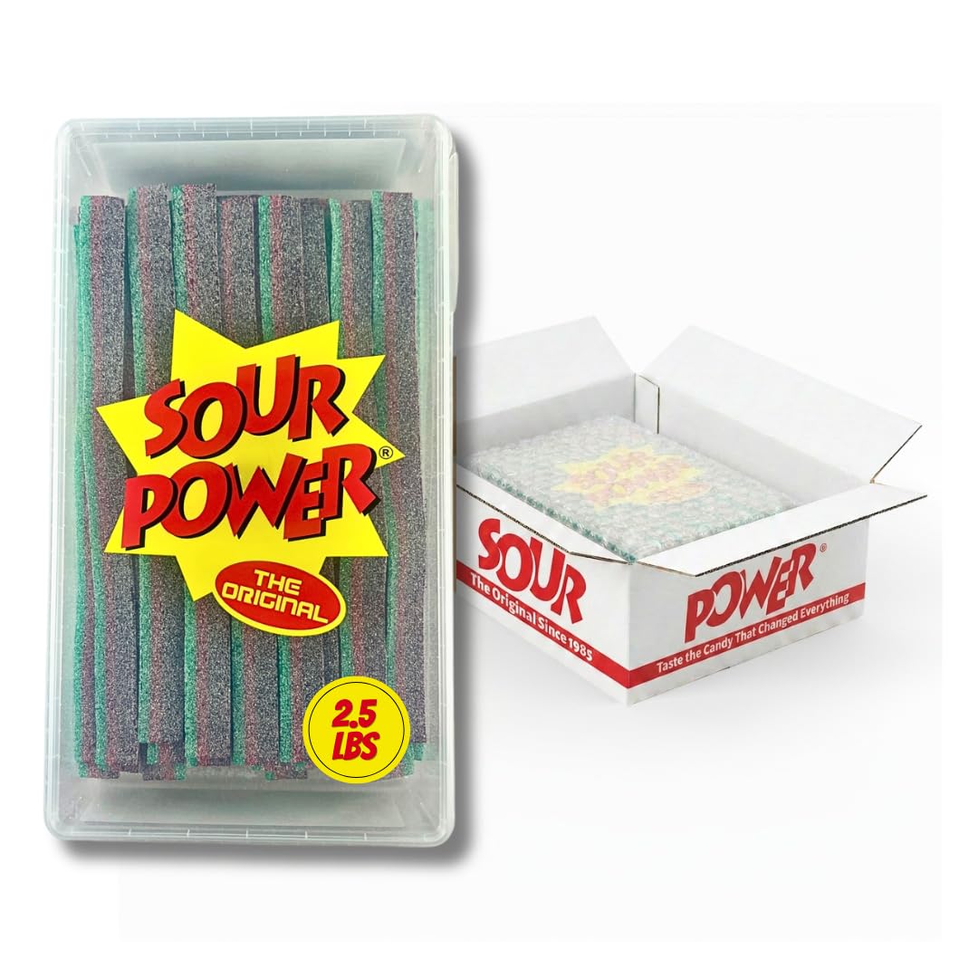 Sour Power Premium Watermelon Candy Belts – The Original Sour Candy Since 1985 – 2.5 lb Resealable Bulk Tub – Vegan, Non-GMO, Gelatin Free – Soft, Chewy, Sweet & Tart Retro Treats – Bubble-Wrapped & Boxed for Safe Shipping