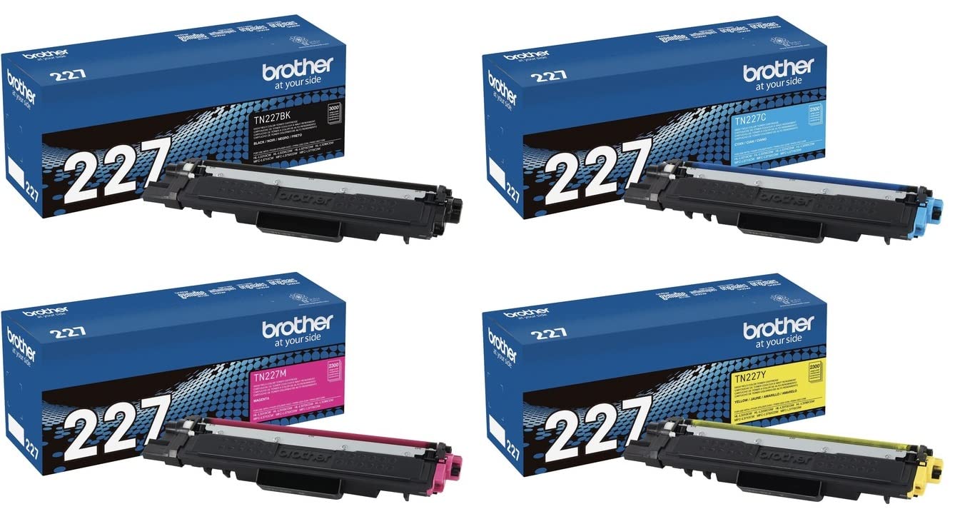 Brother Genuine TN227BK, TN227C, TN227M, TN227Y High Yield 4-Color Toner Cartridge Set, Black Cyan Magenta & Yellow, TN227