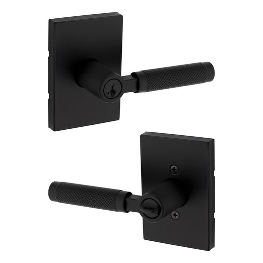 Kwikset Prava Keyed Entry Knurled Door Lever with SmartKey, Matte Black