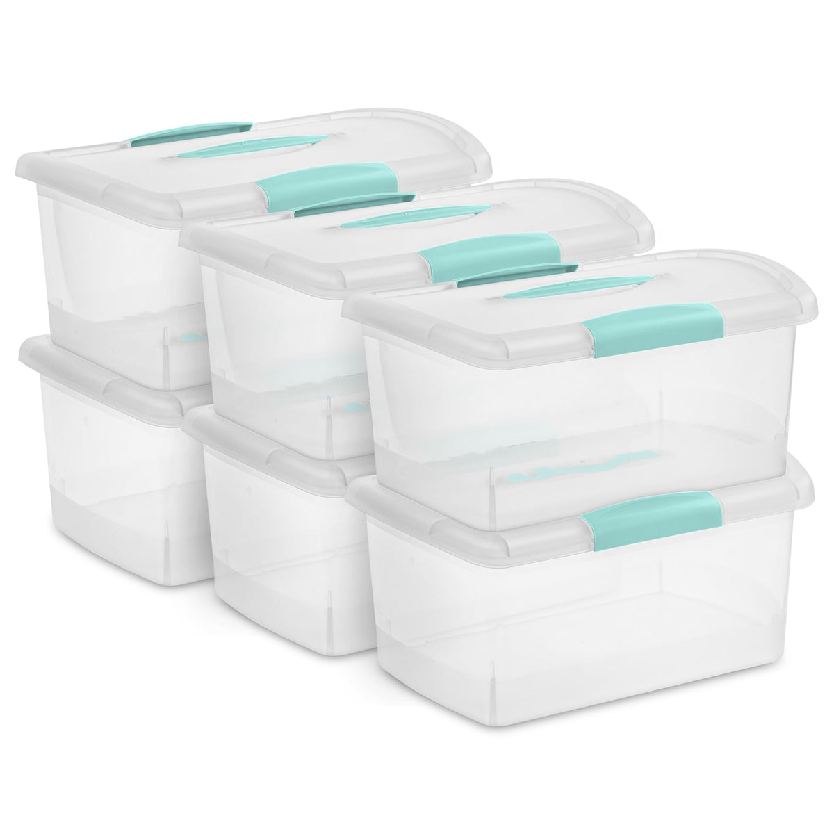 Sterilite 6 Pack Stackable Storage Bin with Latch Lid, Medium Nesting ShowOffs, Clear