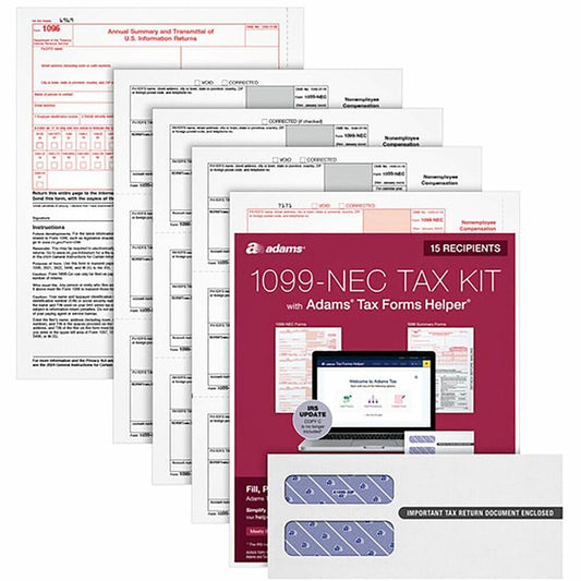 Adams 5-Part 1099-NEC Online Tax Kit, Fiscal Year: 2022, Five-Part Carbonless, 8.5 x 3.66, 3 Forms/Sheet, 15 Forms Total