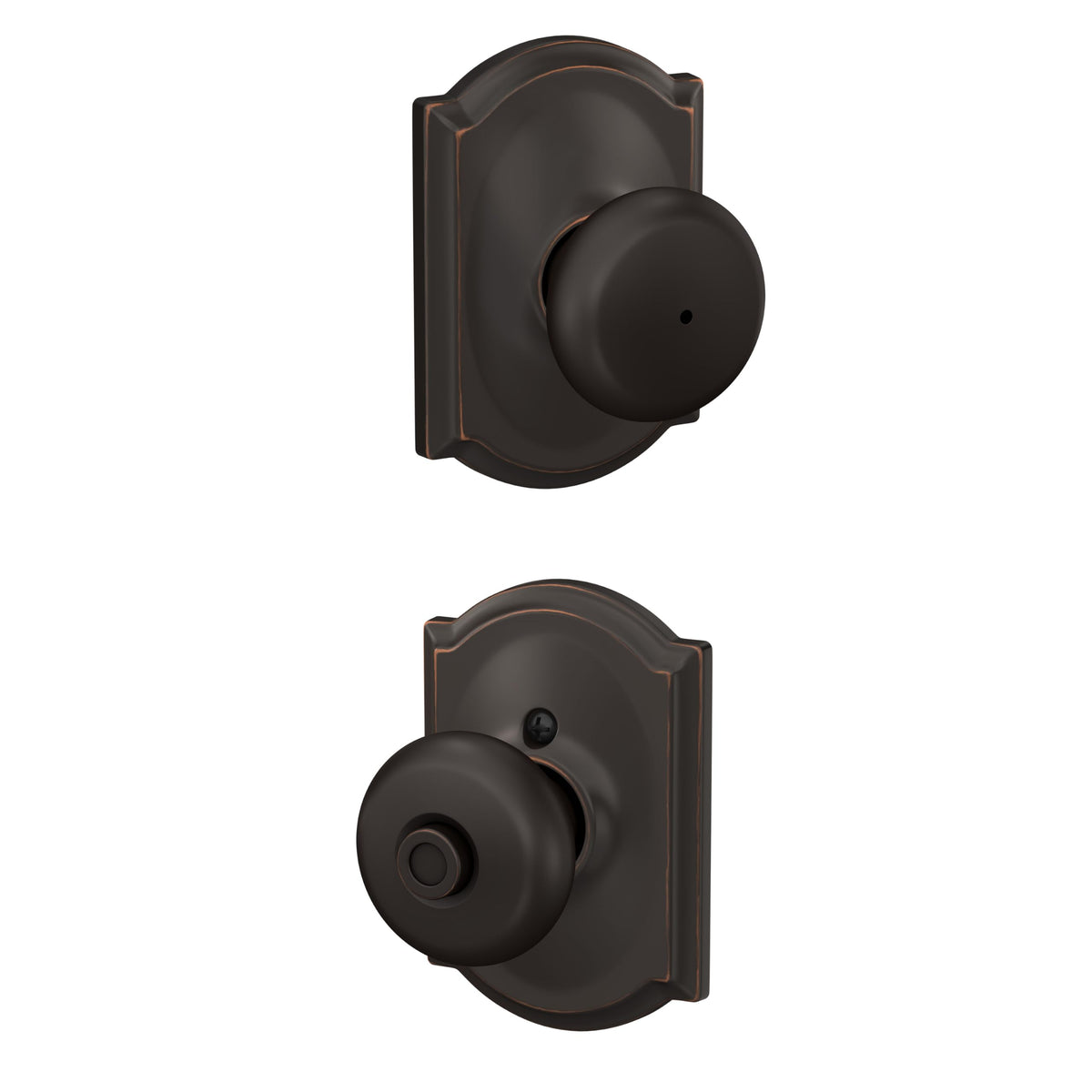 Schlage Plymouth Privacy Knob F40-PLY-CAM Aged Bronze