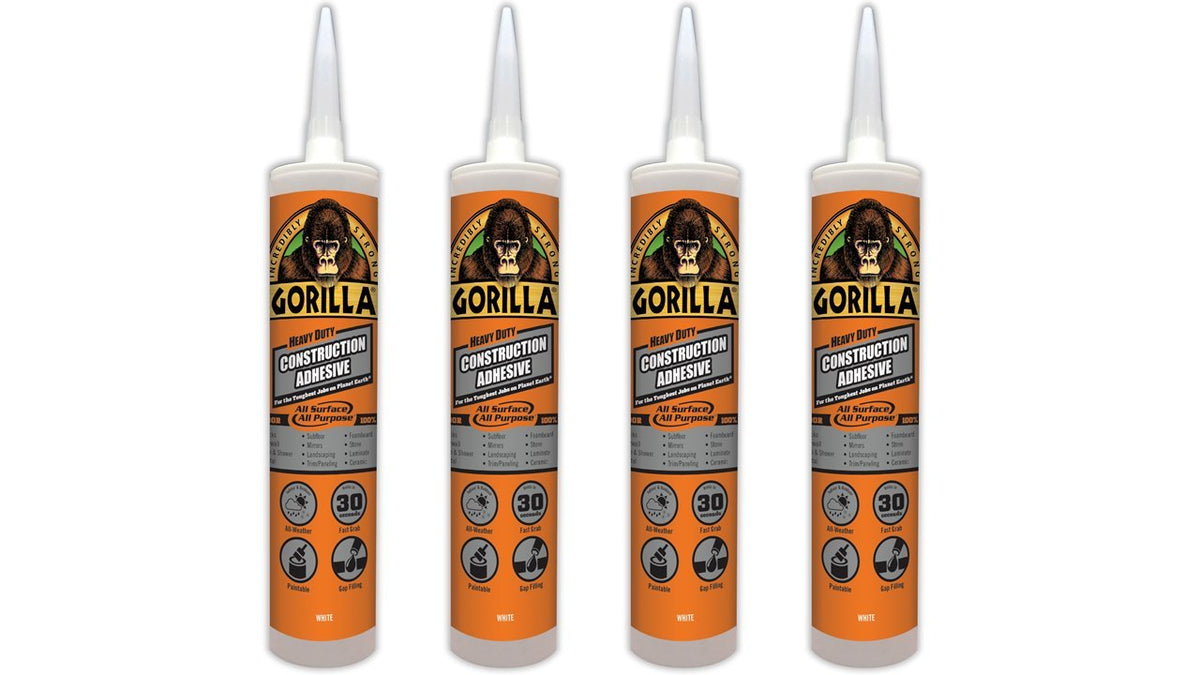 Gorilla Heavy Duty Construction Adhesive, 9 ounce Cartridge, White, (Pack of 4)