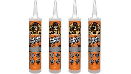 Gorilla Heavy Duty Construction Adhesive, 9 ounce Cartridge, White, (Pack of 4)