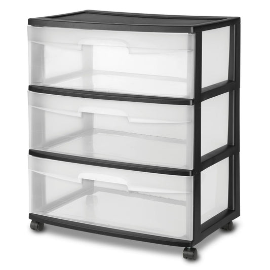 Wide 3 Drawer Cart Black