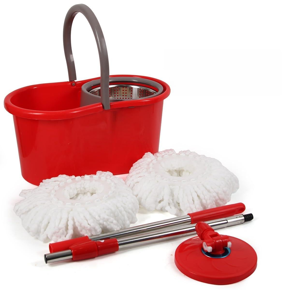 Spin Mop and Bucket with Wringer Set, 360° Spinning Mop and Bucket System with Double Cotton Tip Replacement Heads and Stainless Steel Adjustable Handle for Floor Cleaning (20QT)