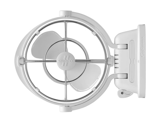 SEEKR Sirocco II™ Fan from by Caframo. 12V/24V Auto-Sensing DC, Omnidirectional Low-Power Draw Fan for Boats and RVs. Hardwire Installation Required. Made in Canada. White.