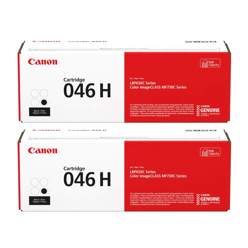 Canon 2 Pack Black 046 High Capacity Laser Toner Cartridge for Color imageCLASS LBP650C and MF730C Series Printer, 6300 Page Yield
