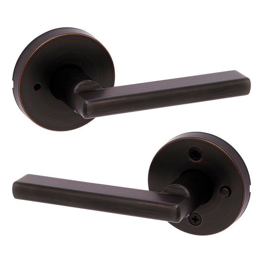 Kwikset Halifax Interior Privacy Door Handle with Lock, Round Lever for Bathroom and Bedroom, Venetian Bronze Reversible Keyless Push Button Lock Door Lever, with Microban Protection