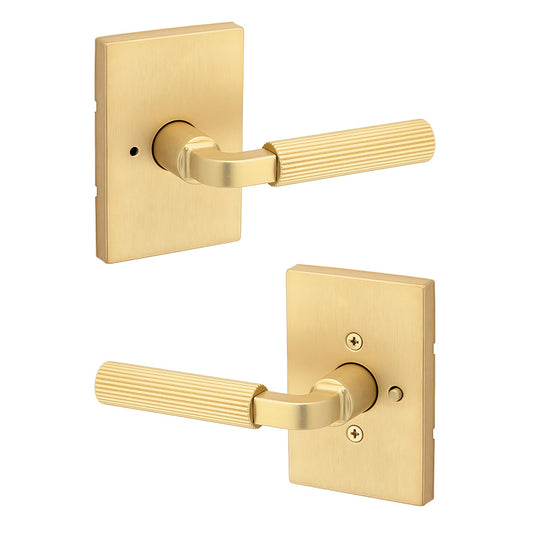 Kwikset Mirada Reeded Privacy Door Handle Satin Brass