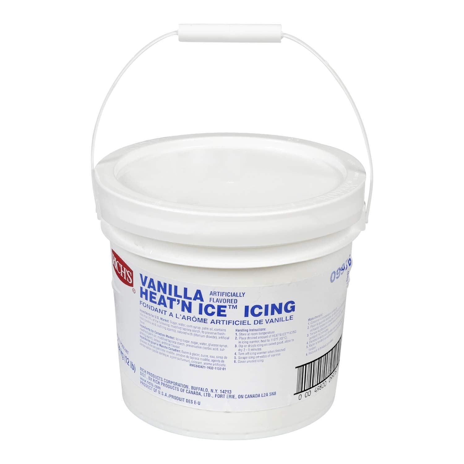 Rich's Vanilla Heat 'N Ice, Bakery Icing for Donuts, Rolls, & Desserts, 12 Pound Pail