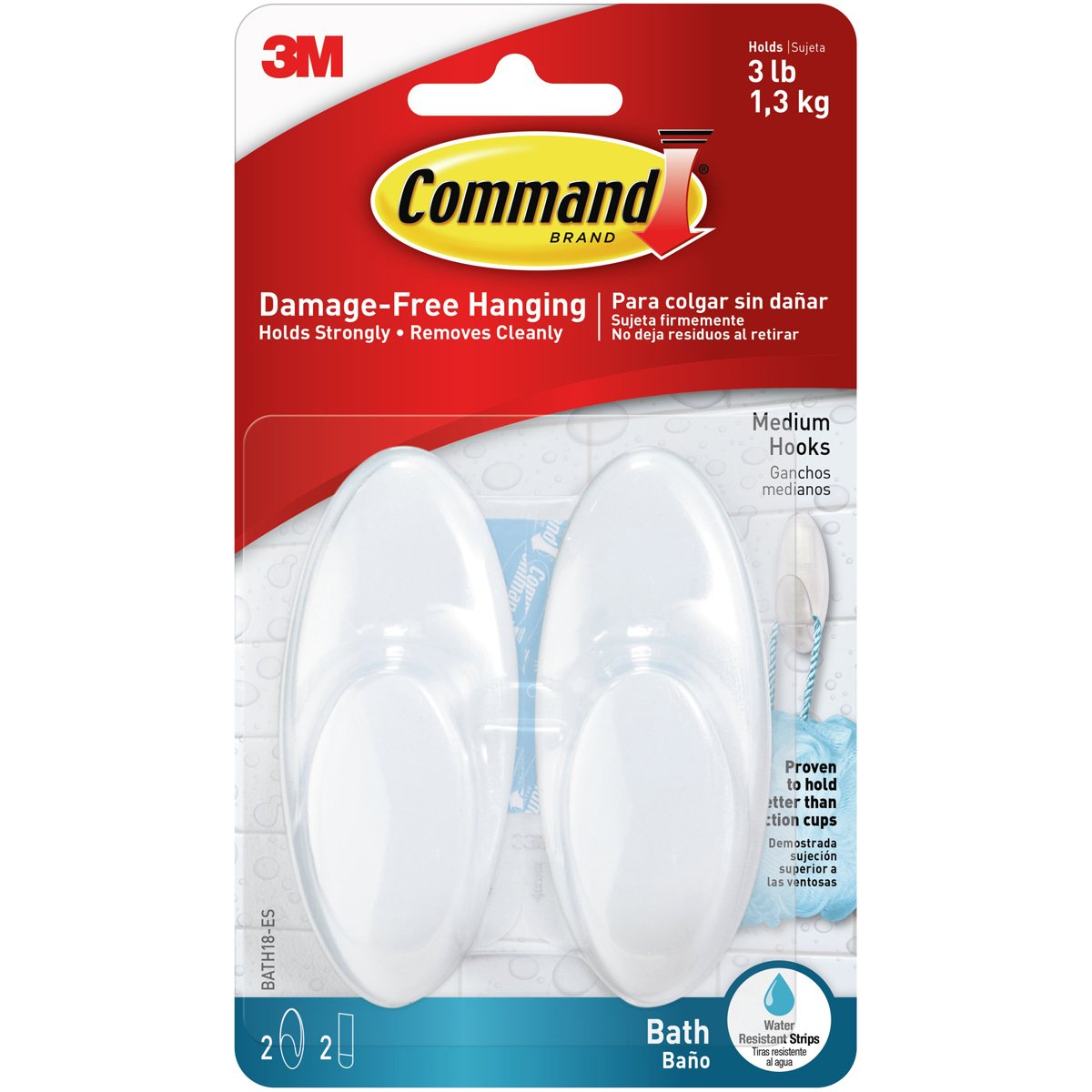 3M Command Bath Hook BATH18-ES 2-Pack