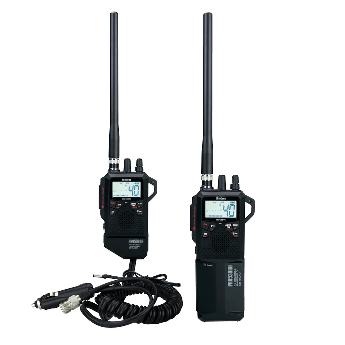 Uniden PRO538HHFM, “2 in 1” Dual Handheld/Mobile Emergency CB Radio with New FM Mode, Full 40 Channels, NOAA Weather Alerts, and Selectable 4-Watts HI/1-Watt Low Output Power.