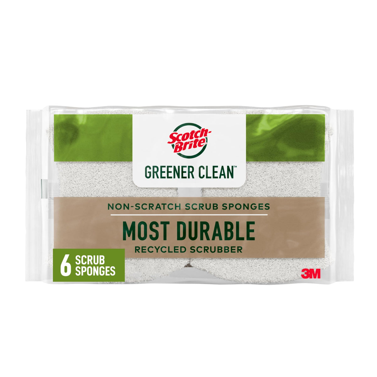 Scotch-Brite Greener Clean Non-Scratch Scrub Sponge: 3.3 in. x 2.6 in. x 0.7 in. / 6-Pack (White)
