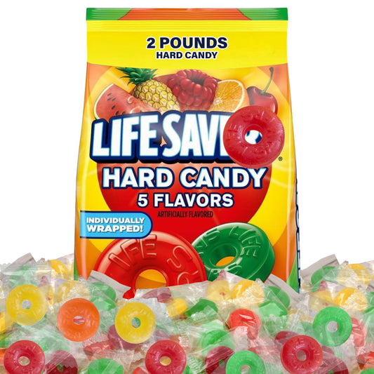 LIFE SAVERS Hard Candy Bag 5 Flavors, Hard Candy Individually Wrapped for Goodie Bags, Road Trips, Treats, Offices, Celebrations, 50-Ounce Party Size
