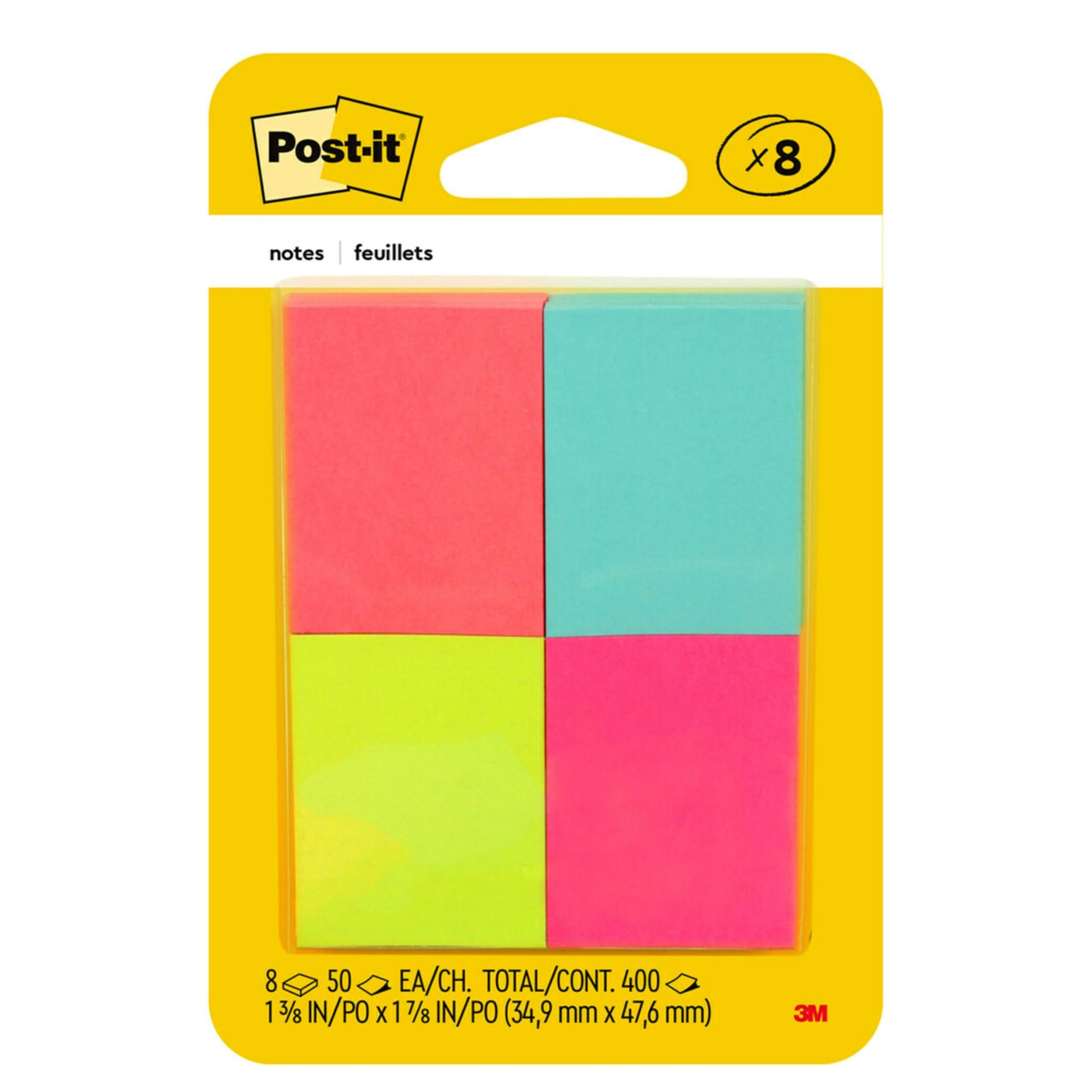 Post-it Mini Notes, 1 3/8 in. x 1 7/8 in., 8 Sticky Notes Pads, 50 Sheets per Pad, Poptimistic Collection, School Supplies and O?ce Products, The Original Post-it Note