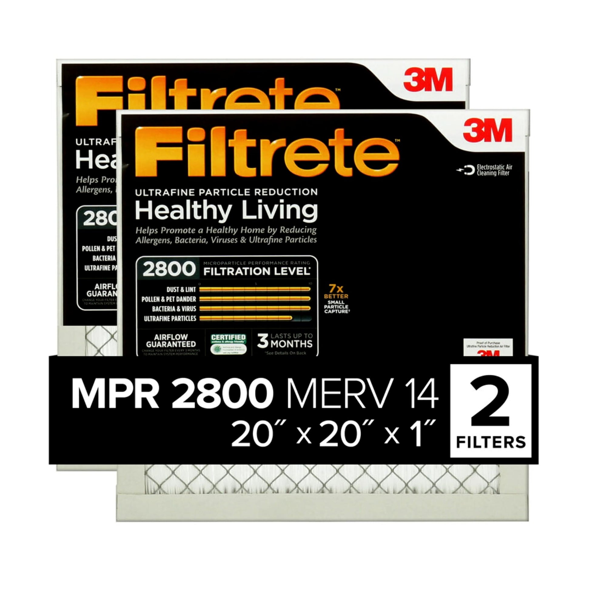 3M Filtrete 20x20x1 Air Filter MPR 2800 2-Pack
