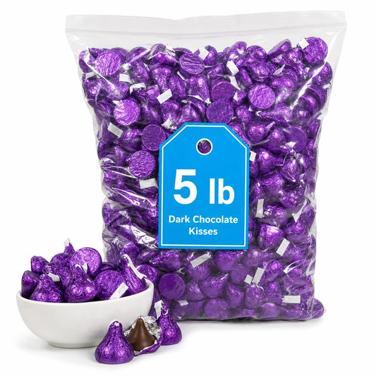 Special Dark Kisses Chocolate - 4 LB (Approx. 400 pcs) - Bulk Individually Wrapped Purple Foil Candy 034000859528