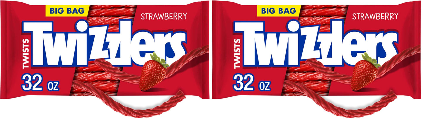 TWIZZLERS Twists Strawberry Flavored Licorice Style, Easter Candy Big Bag, 32 oz (Pack of 2)