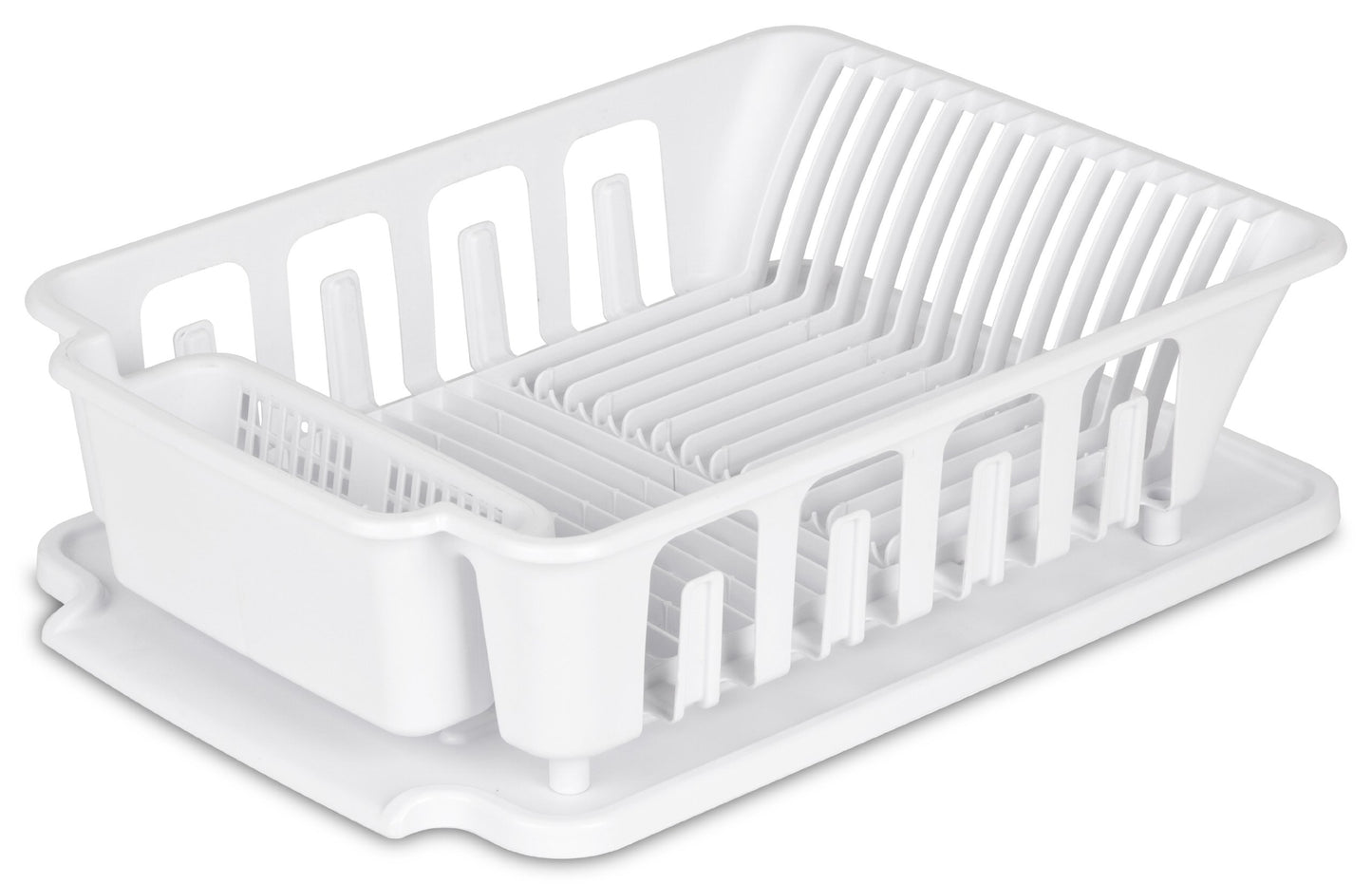 Triplenet Pricing 2-Piece Large Sink Set Dish Rack Drainer, White (18 L x 13 3/4" W x 5 1/2" H), 3/4" L x 3/4" W x 06278006