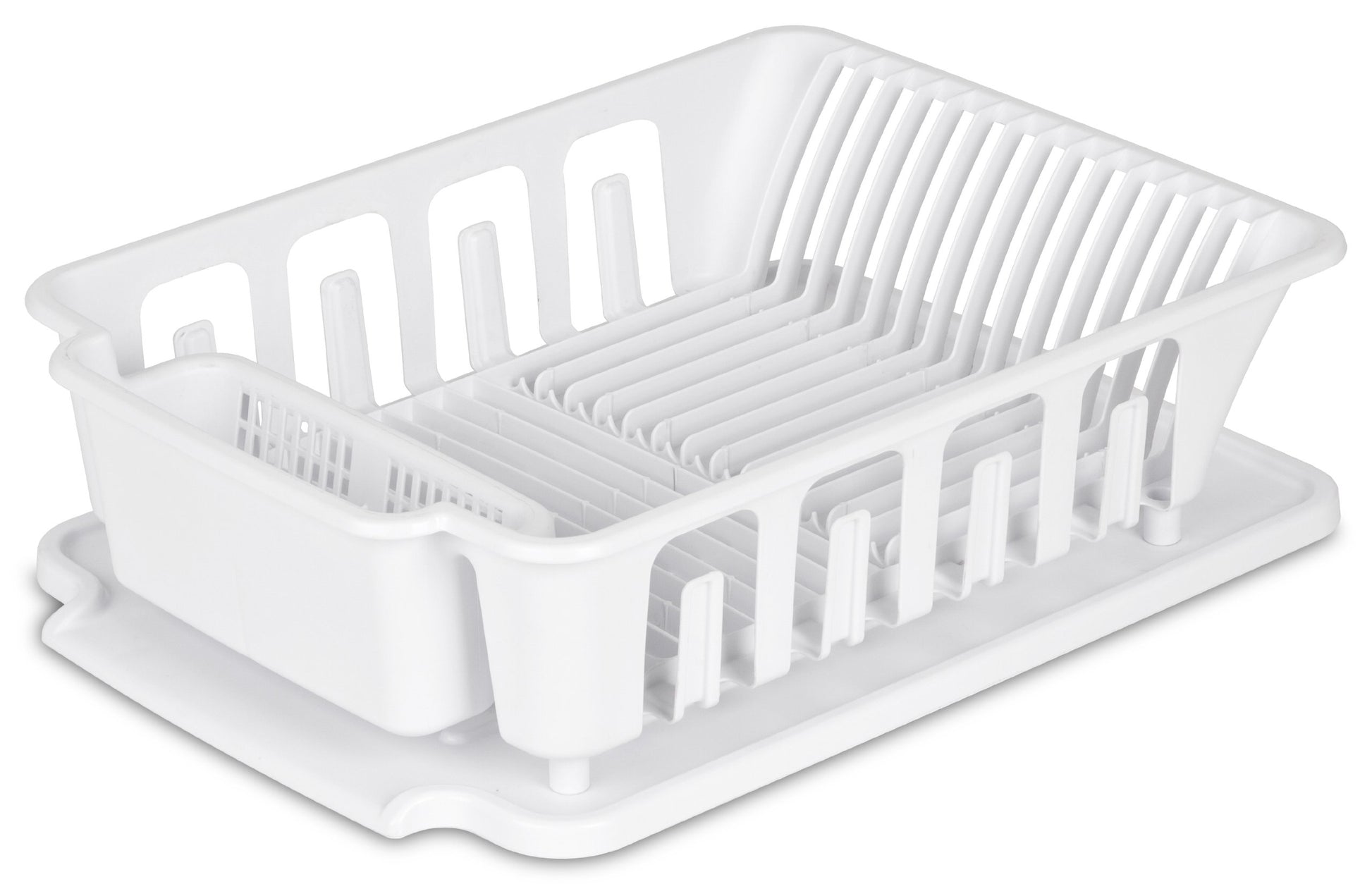 Triplenet Pricing 2-Piece Large Sink Set Dish Rack Drainer, White (18 L x 13 3/4" W x 5 1/2" H), 3/4" L x 3/4" W x 06278006