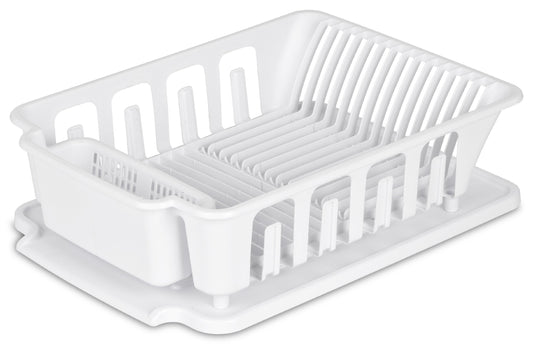 Triplenet Pricing 2-Piece Large Sink Set Dish Rack Drainer, White (18 L x 13 3/4" W x 5 1/2" H), 3/4" L x 3/4" W x 06278006