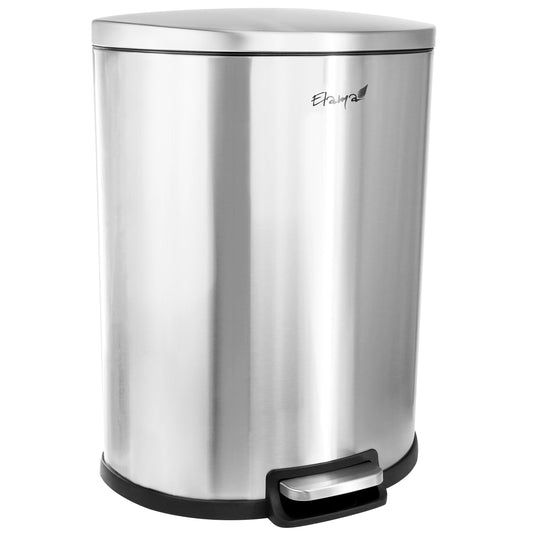 Elama 13 Gallon Half Circle Stainless Steel Step Trash Bin with Slow Close Mechanism in Matte Silver