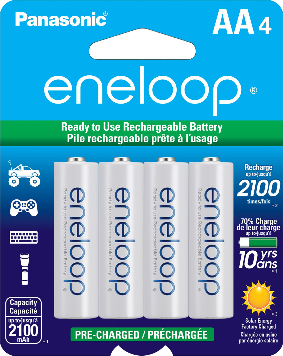 Panasonic Eneloop AA Rechargeable Batteries 4-Pack BK-3MCCA4BA