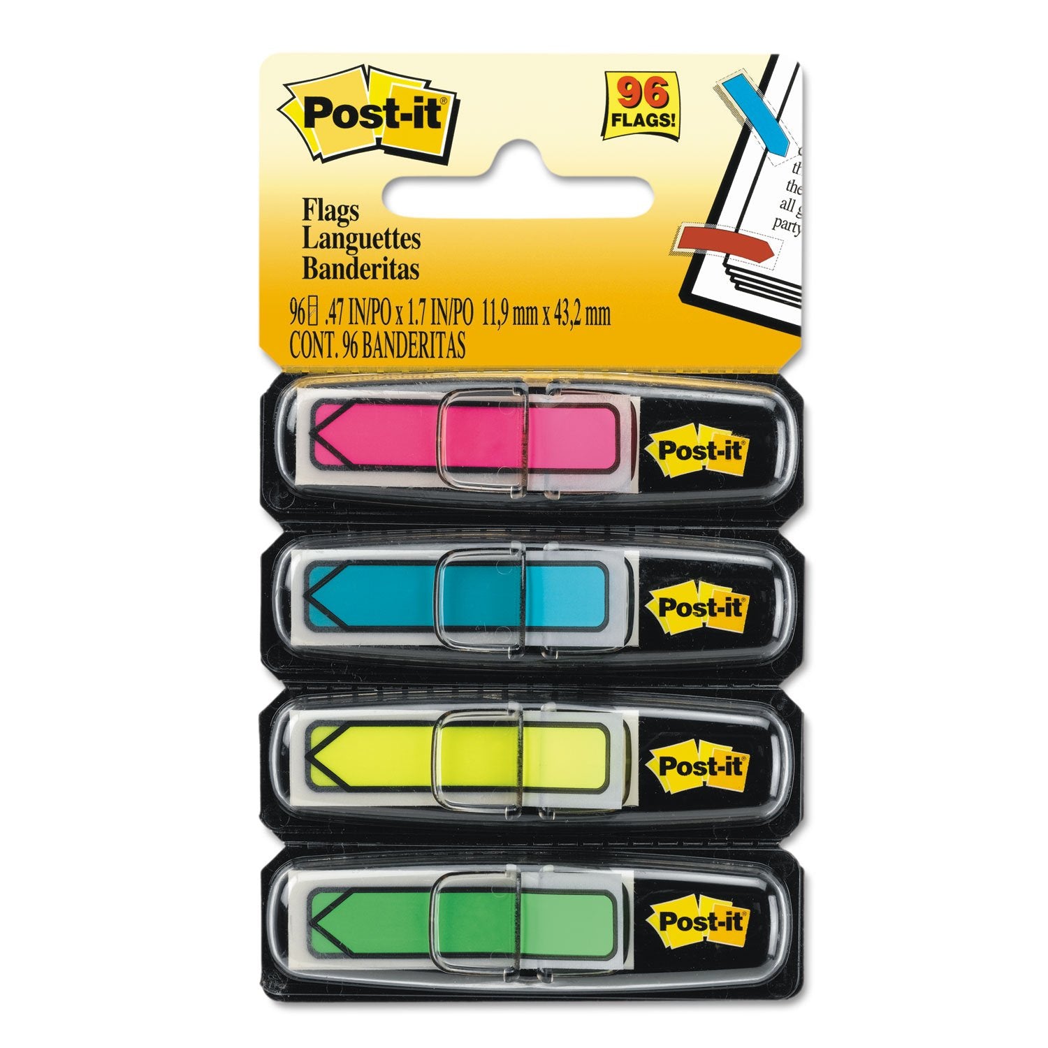 Post-it 684ARR4 Arrow 1/2-Inch Page Flags, Four Assorted Bright Colors, 24/Color, 96-Flags/Pack